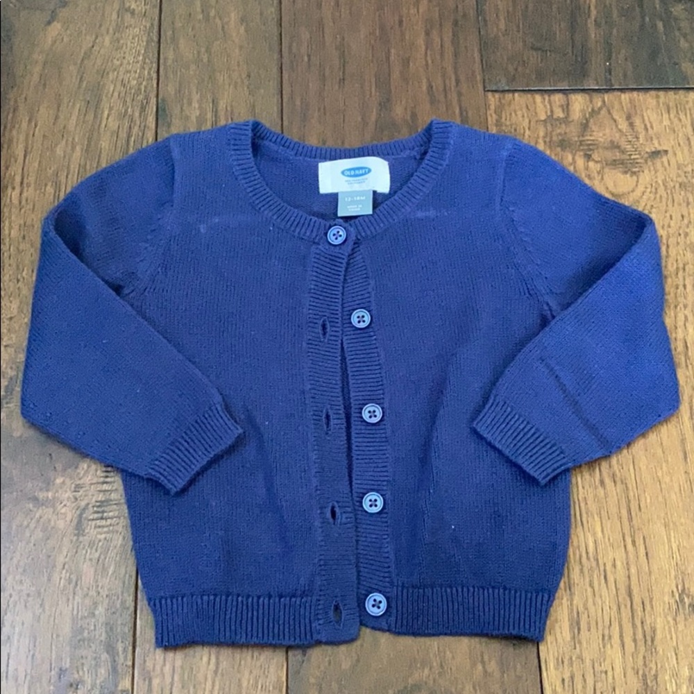 Navy cardigan. size 12 to 18 months